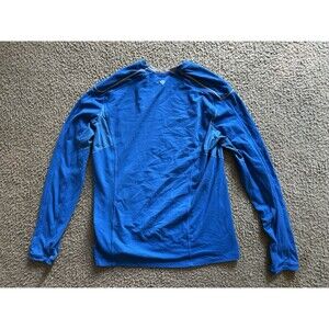 Lululemon Long Sleeve Shirt Men L Blue Reflective Crew Neck Thumbhole Pocket EUC